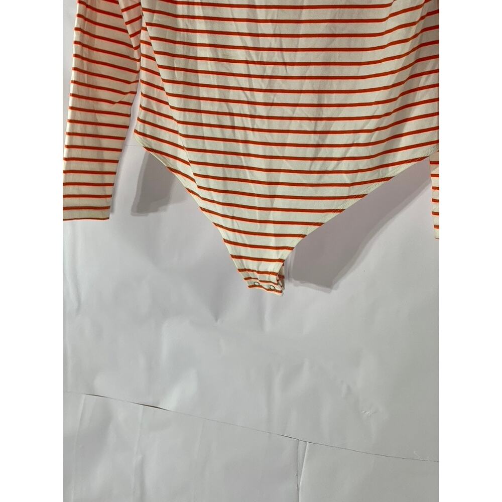 ON 34TH Women's Orange-White Striped Scoop-Neck Long Sleeve Bodysuit SZ L - Picture 6 of 11